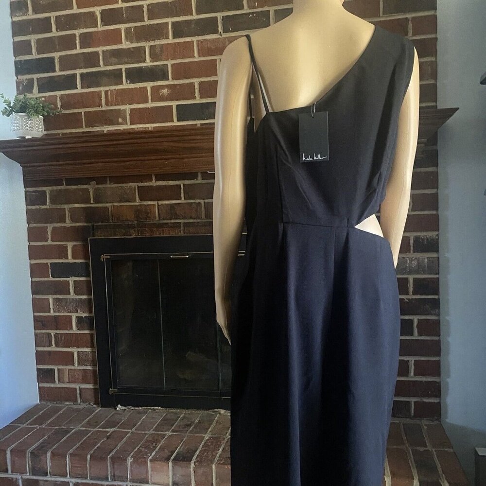 NICOLE MILLER Women’s One Shoulder Side Cut Out Jumpsuit Size 14 Black Zip New - Picture 12 of 16